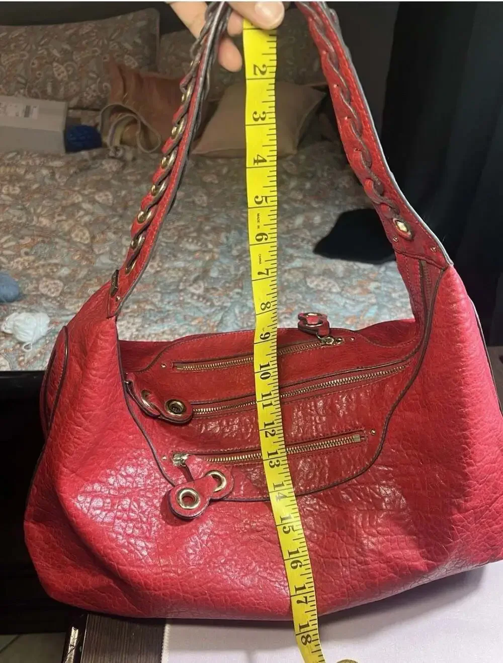 Jessica Simpson Red Textured Leather Hobo Shoulder Bag with Braided Strap